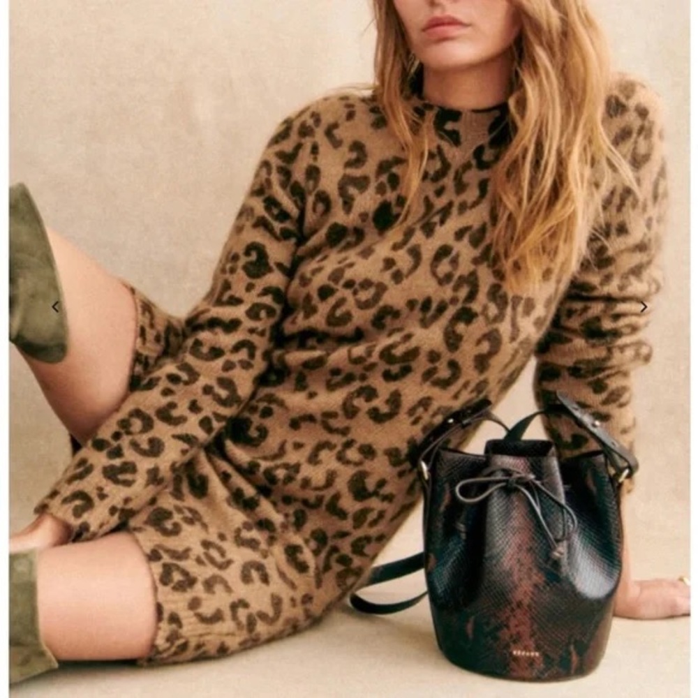 Sezane Leopard Fanie Sweater Dress